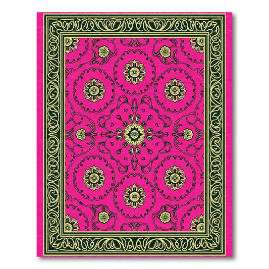 Hot Pink Floral Geometric Border Rug