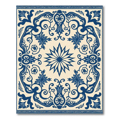 Blue Cream Floral Medallion Swirl Rug