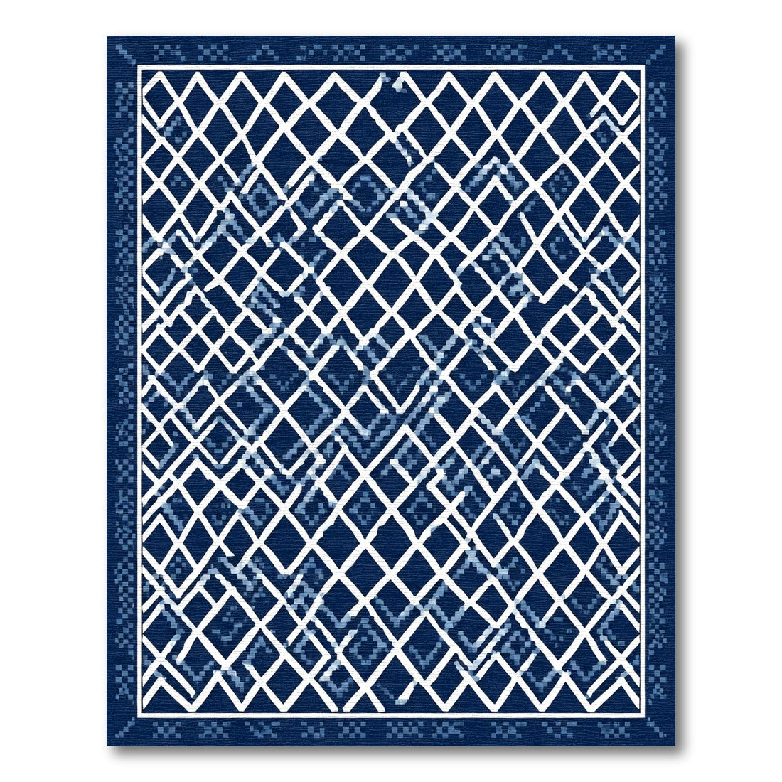 Indigo Blue Diamond Lattice Rug