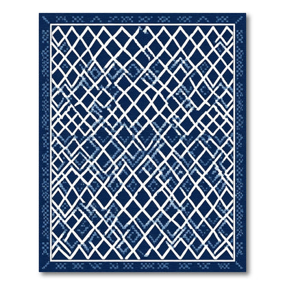 Indigo Blue Diamond Lattice Rug