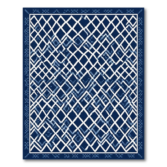 Indigo Blue Diamond Lattice Rug