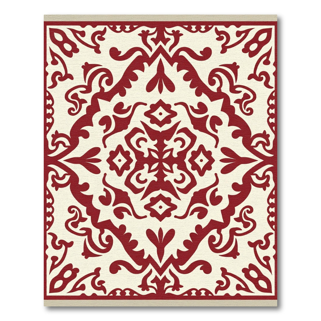 Crimson Ivory Damask Medallion Rug
