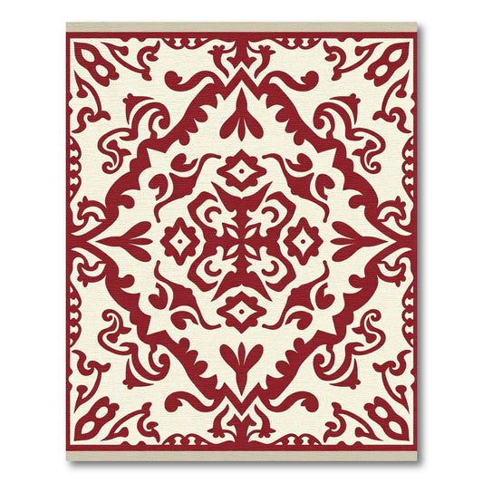 Crimson Ivory Damask Medallion Rug
