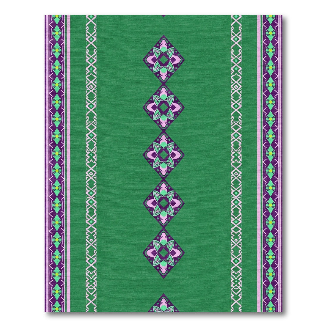 Emerald Green Purple Diamond Border Medallion Rug