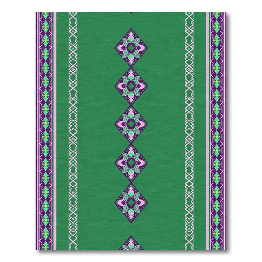 Emerald Green Purple Diamond Border Medallion Rug
