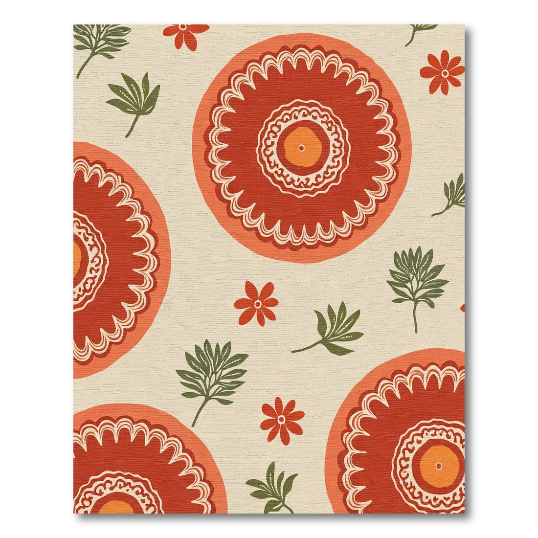 Terracotta Sunburst Floral Medallions Rug