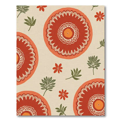 Terracotta Sunburst Floral Medallions Rug