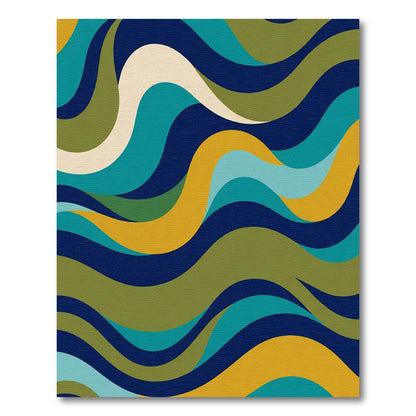 Abstract Flowing Waves Navy Teal Gold Rug
