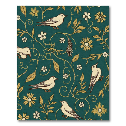 Cream Birds Floral Vines Teal Rug