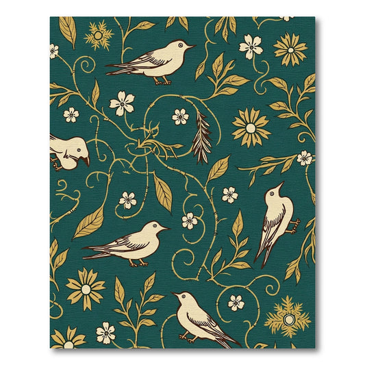 Cream Birds Floral Vines Teal Rug