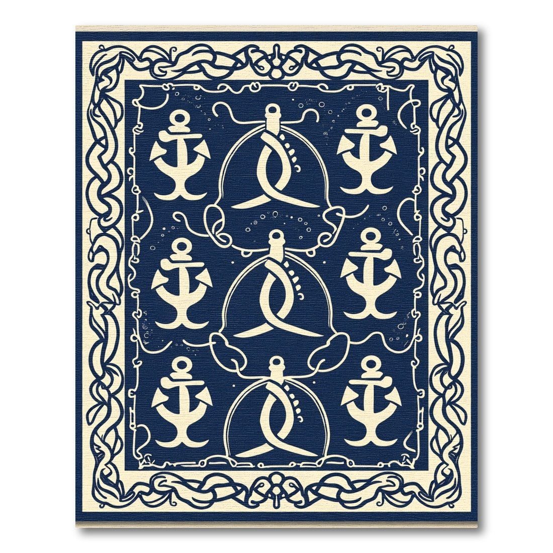 Nautical Anchor Navy Cream Border Rug