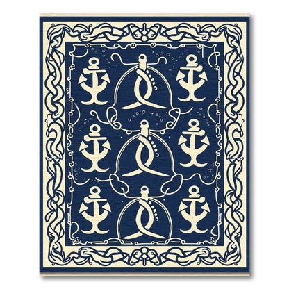 Nautical Anchor Navy Cream Border Rug