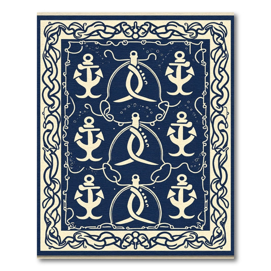 Nautical Anchor Navy Cream Border Rug