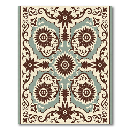 Brown Floral Medallion Cream Teal Rug