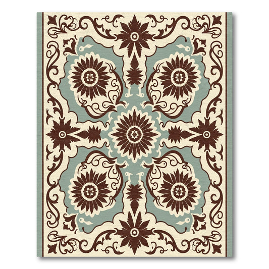 Brown Floral Medallion Cream Teal Rug