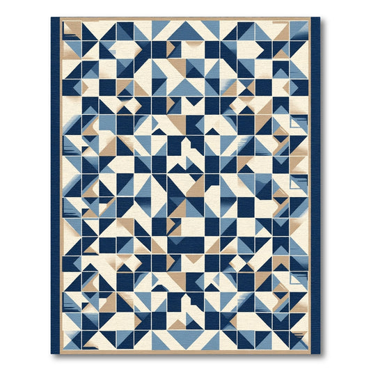 Navy Blue Geometric Fragmented Field Rug