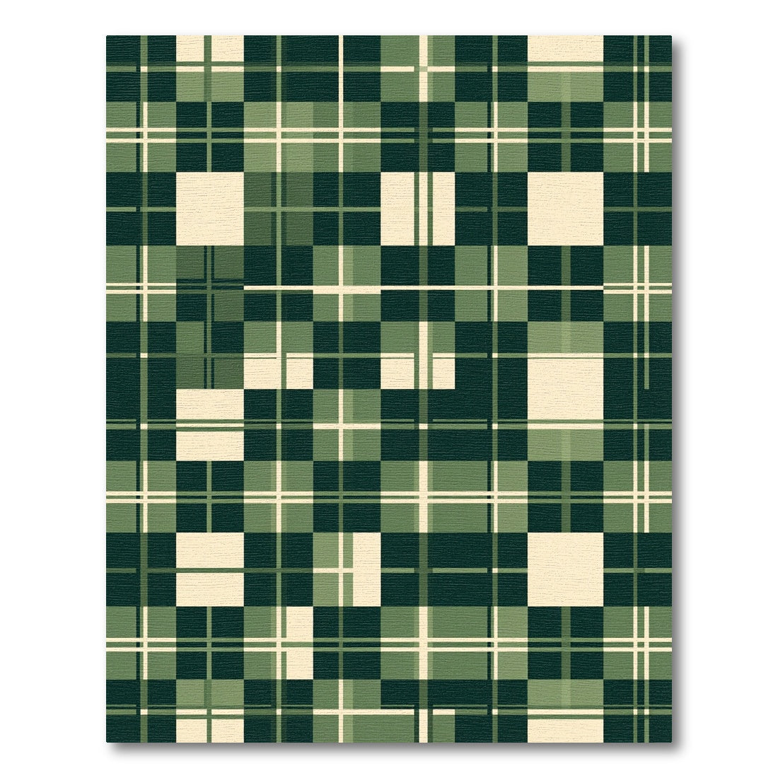 Green Cream Checkered Geometric Weave Rug