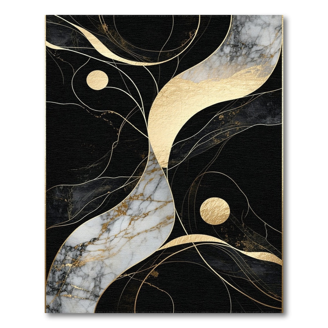 Abstract Black Gold Marble Swirl Rug