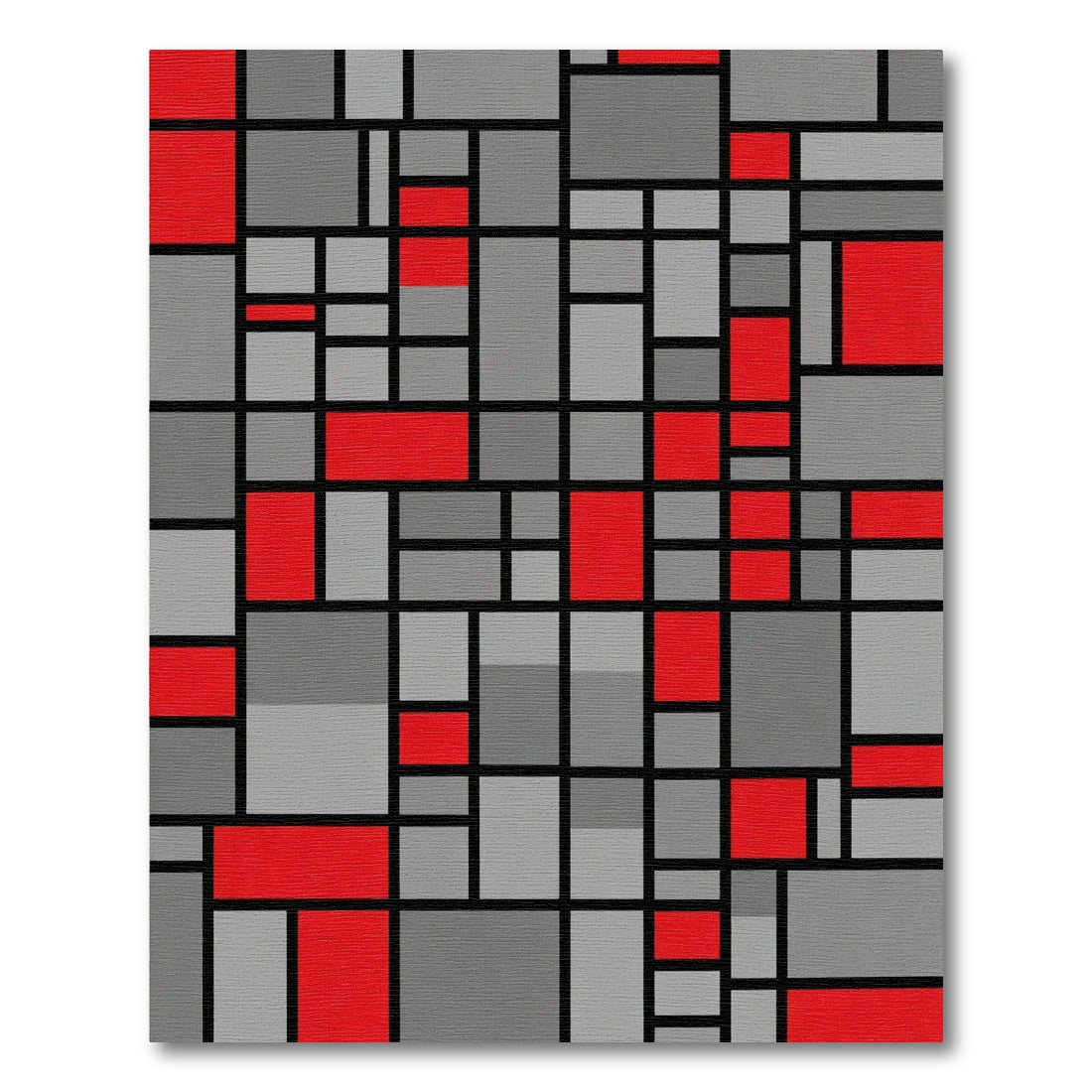Red Gray Geometric Abstract Squares Rug