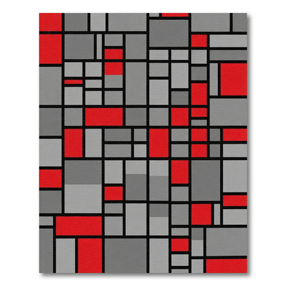 Red Gray Geometric Abstract Squares Rug