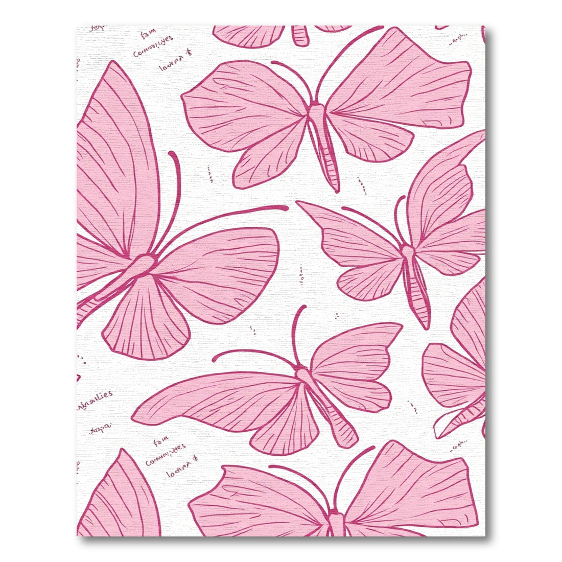 Pink Butterfly Patterned Sketch Rug