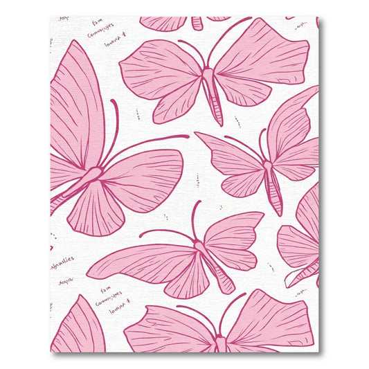 Pink Butterfly Patterned Sketch Rug