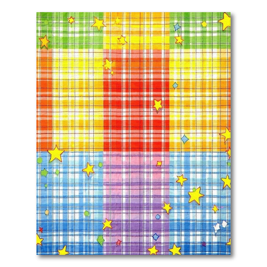 Rainbow Plaid Star Kids Area Rug