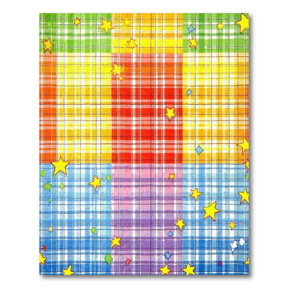 Rainbow Plaid Star Kids Area Rug