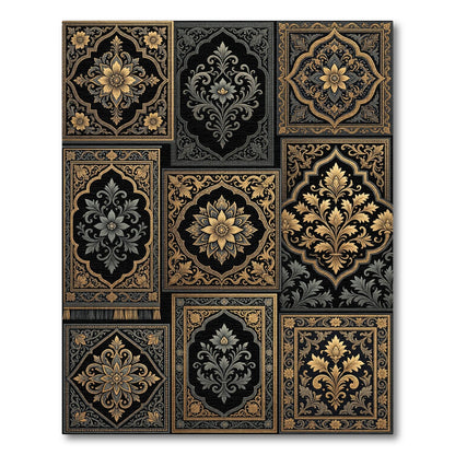 Gold and Gray Floral Medallion Panels Rug