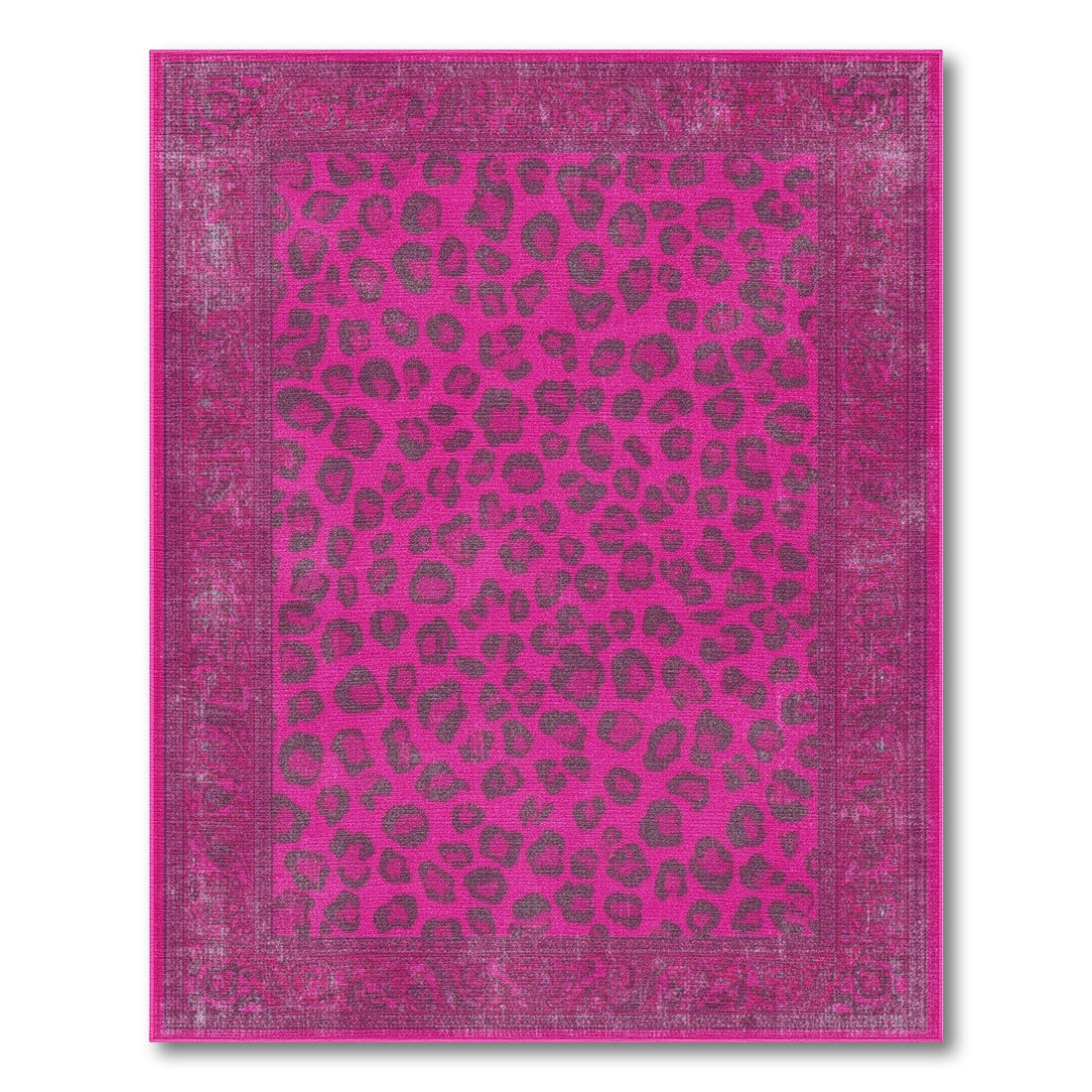 Pink Leopard Print Distressed Vintage Area Rug