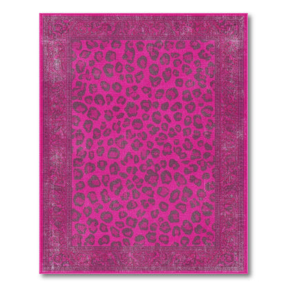 Pink Leopard Print Distressed Vintage Area Rug