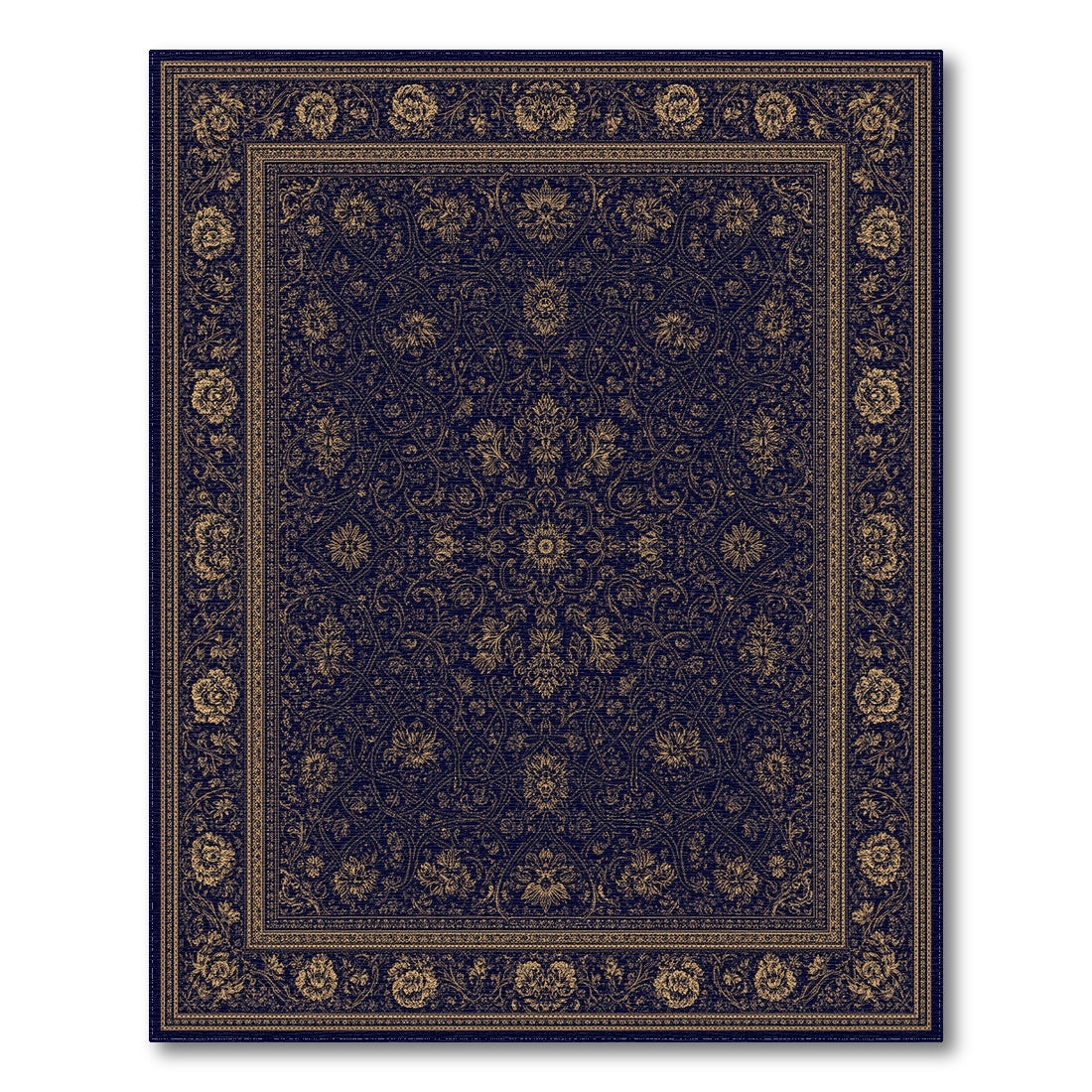Blue and Teal Navy Gold Floral Persian Area Rug