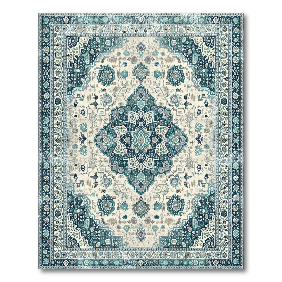 Teal Persian Medallion Area Rug