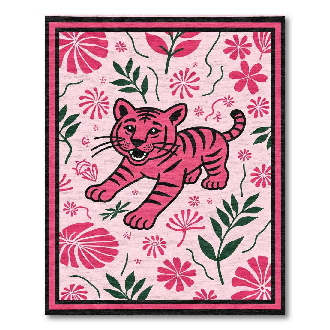 Pink Tiger Floral Jungle Rug
