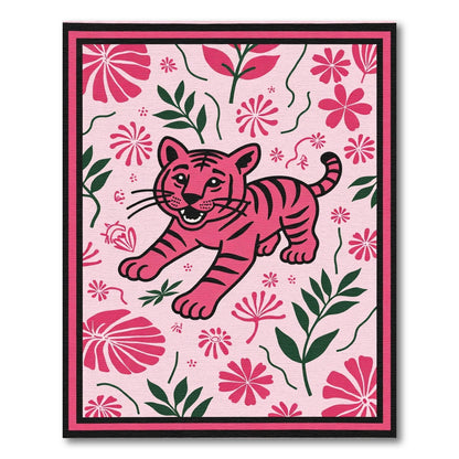 Pink Tiger Floral Jungle Rug