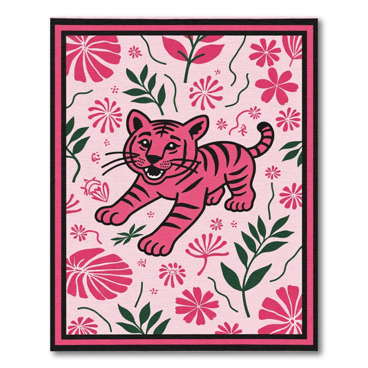 Pink Tiger Floral Jungle Rug