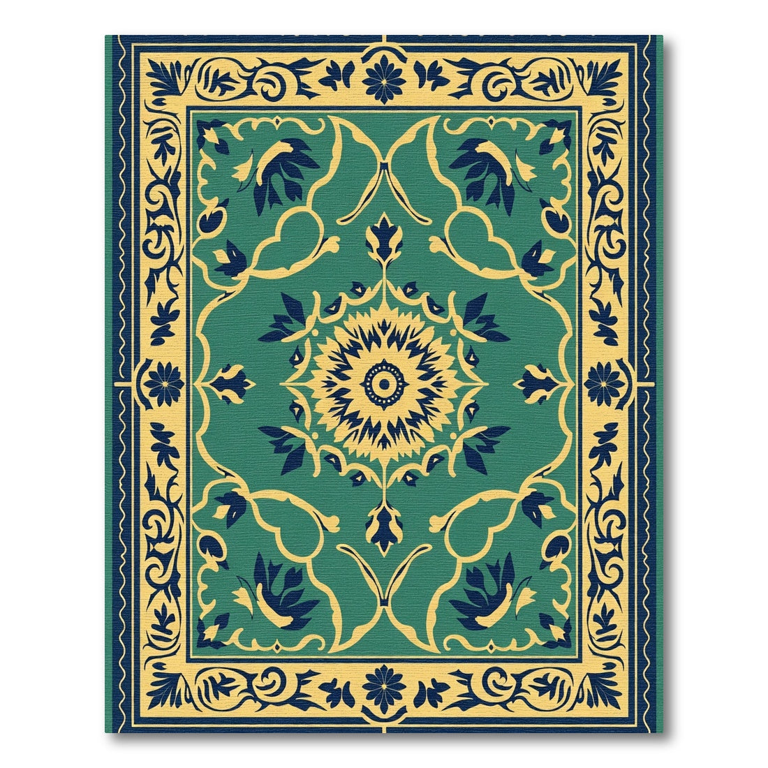 Teal and Gold Floral Medallion Rug