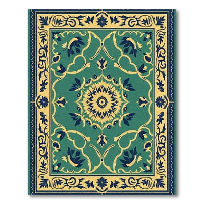 Teal and Gold Floral Medallion Rug