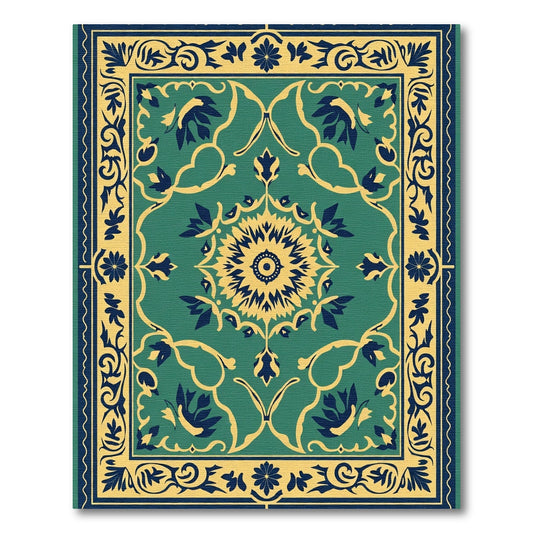 Teal and Gold Floral Medallion Rug
