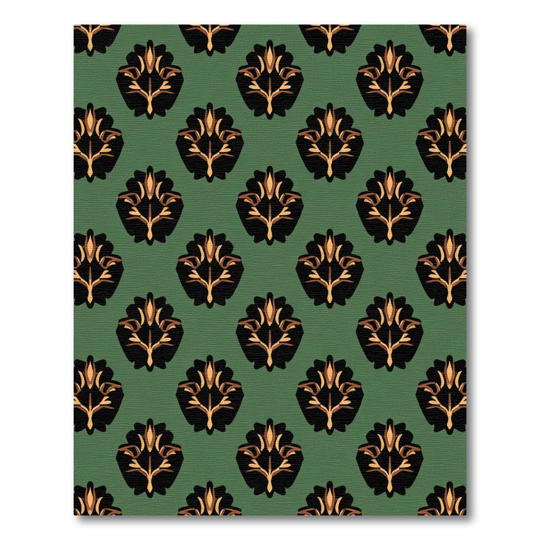 Deep Green Black Gold Floral Damask Rug