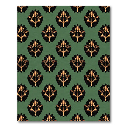 Deep Green Black Gold Floral Damask Rug