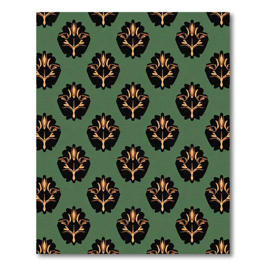 Deep Green Black Gold Floral Damask Rug