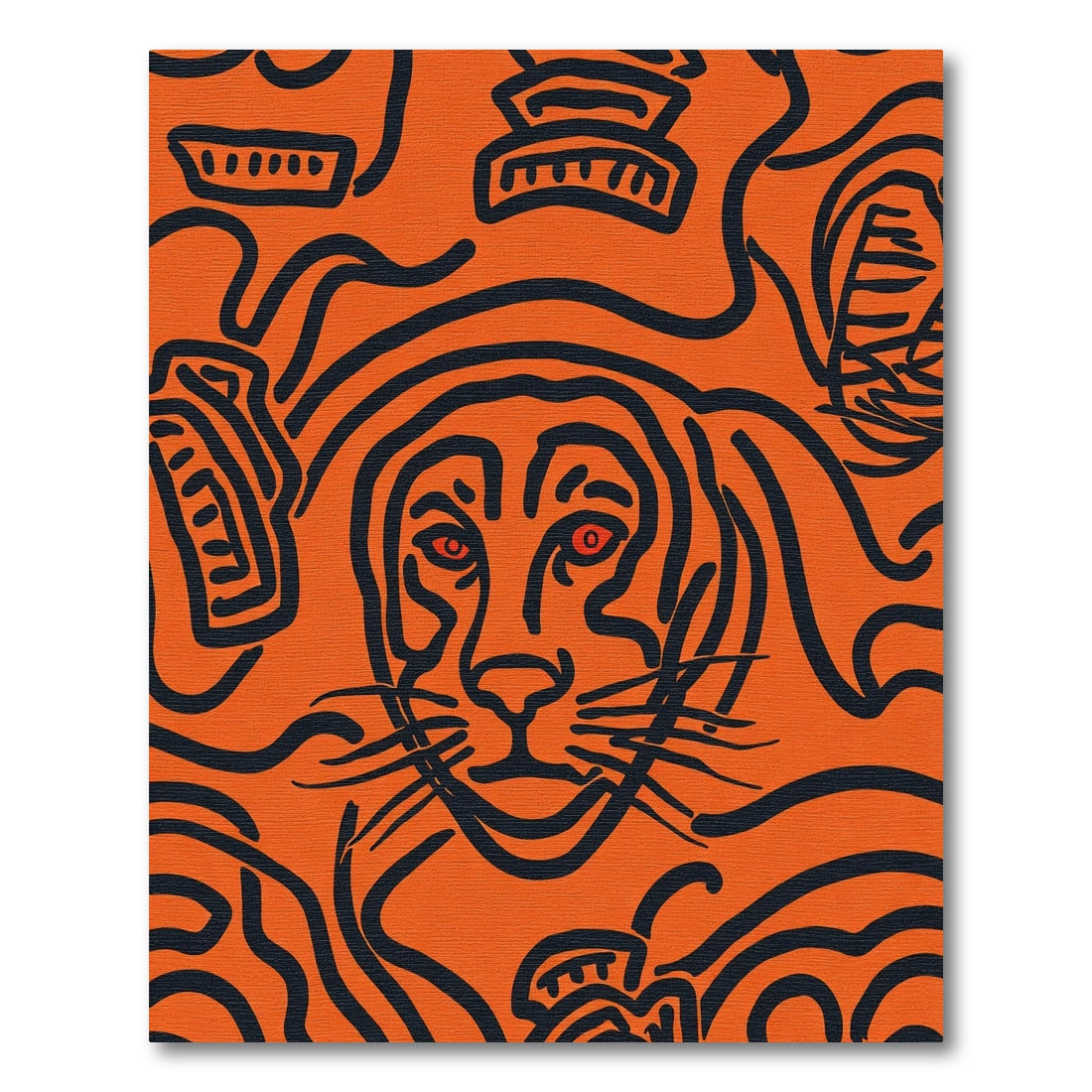 Bold Orange Black Feline Portrait Rug