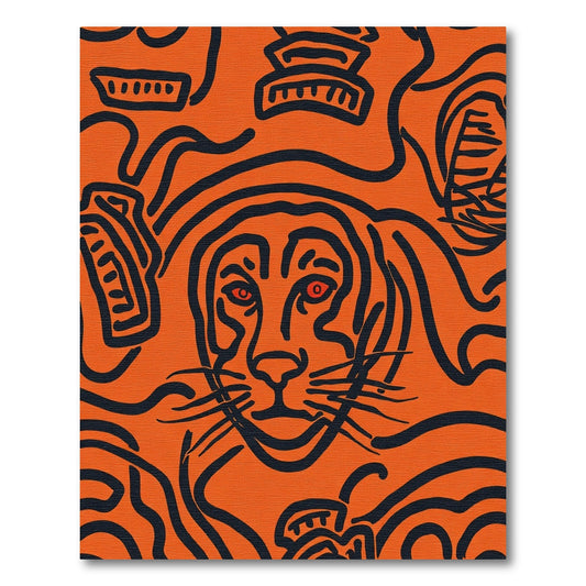 Bold Orange Black Feline Portrait Rug