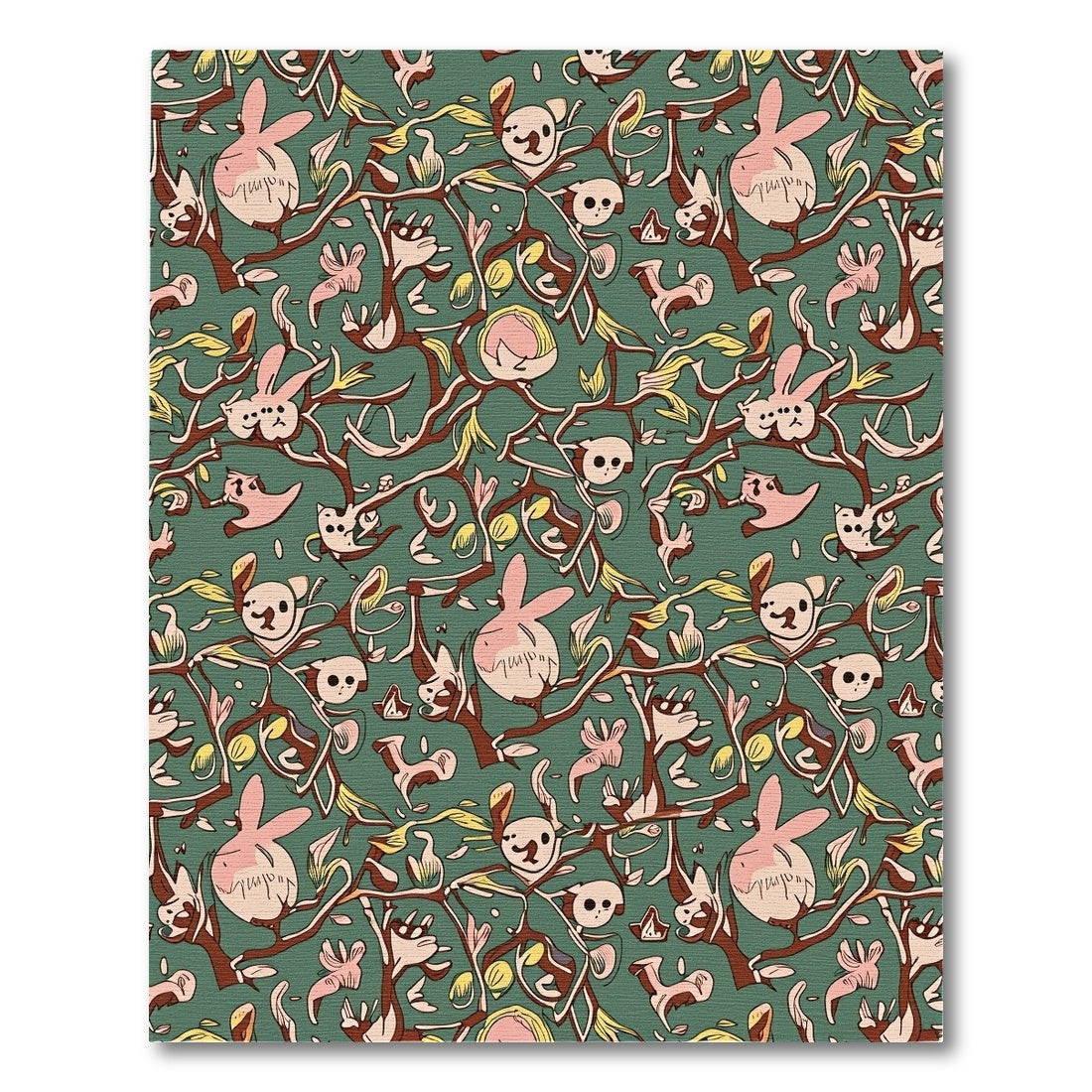 Whimsical Pink Bunny Garden Scene Rug