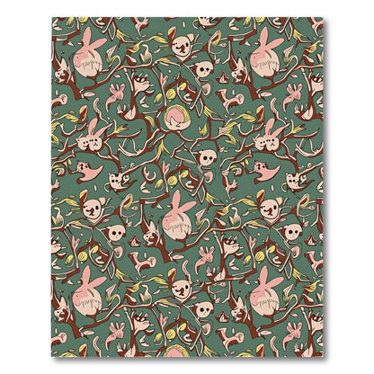 Whimsical Pink Bunny Garden Scene Rug