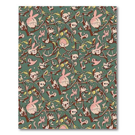 Whimsical Pink Bunny Garden Scene Rug