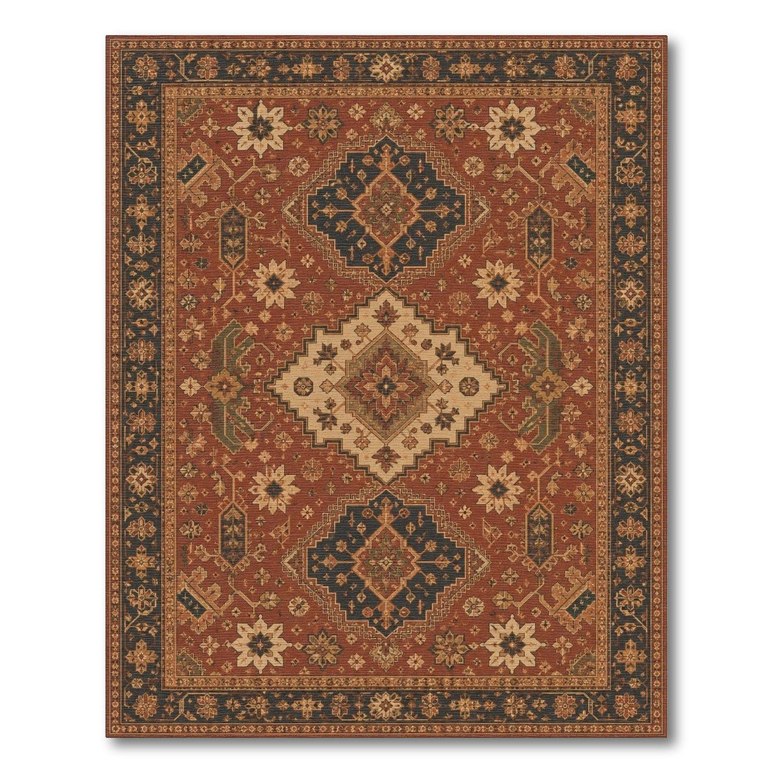 Traditional Red Persian Area Rug with Blue Medallions