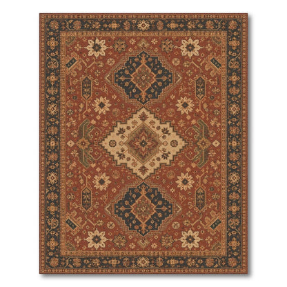 Traditional Red Persian Area Rug with Blue Medallions