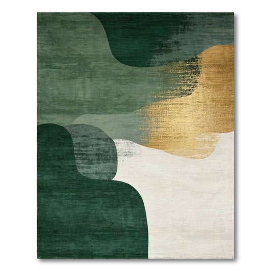 Abstract Area Green Abstract Area Rug with Gold Accents